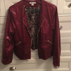 Dark red faux  leather jacket